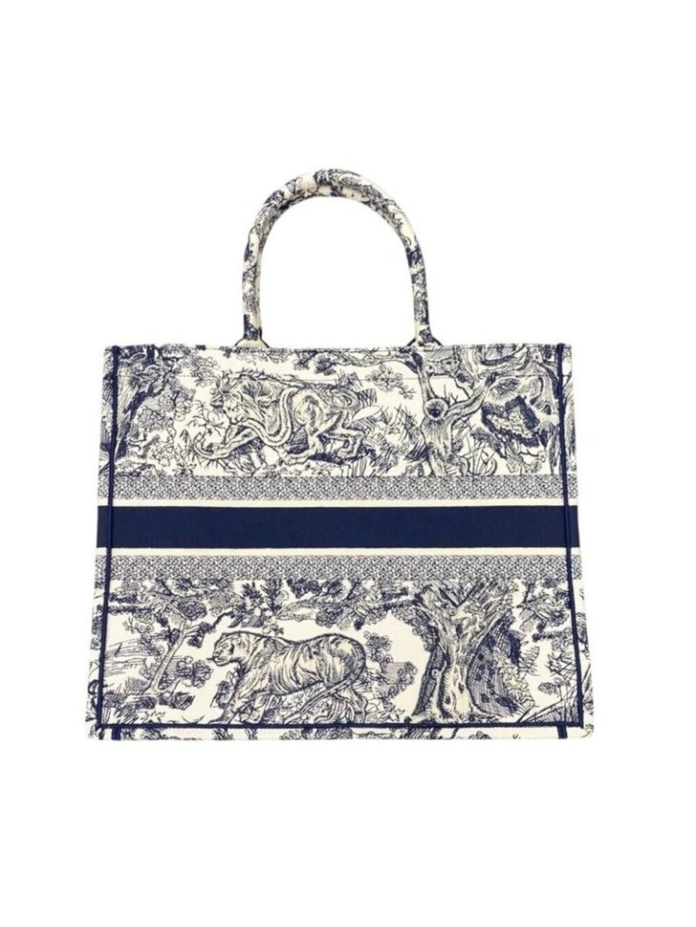 Christian Dior Tote Book Large M1286 Ztdt Toile de Jouy White Navy - Picture 2 of 10